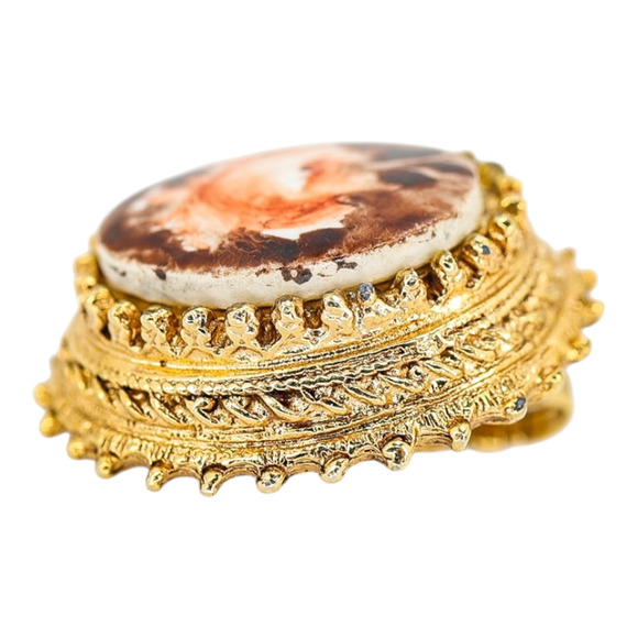 Vintage Florenza Hand-Painted Porcelain Cabs Clip On Earrings Ornate Gold Tone - Picture 9 of 14